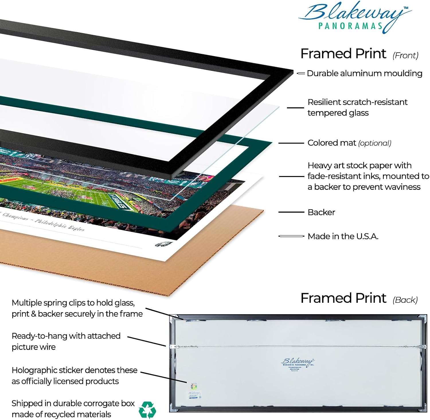 2025 Super Bowl Champions, Philadelphia Eagles - Single Mat, Select Framed Picture by Blakeway Panoramas (41.5'W x 15.5'H)