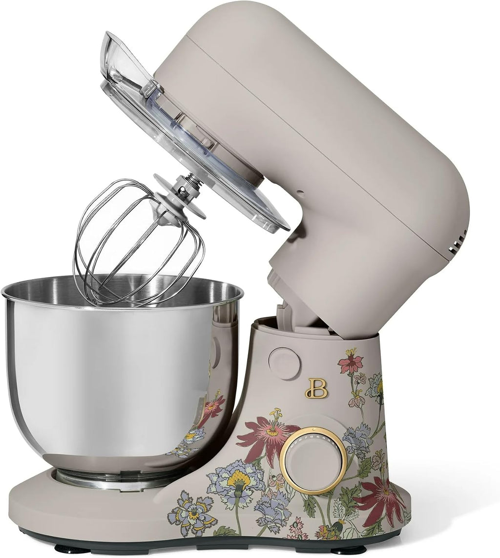 3.5 Qt Stand Mixer, 300W Powerful Motor, Tilt-Head Design with Stainless Steel Bowl, 12 Speeds, Includes Dough Hook Whisk Beater for Baking Mixing (Wildflower Porcini Taupe)