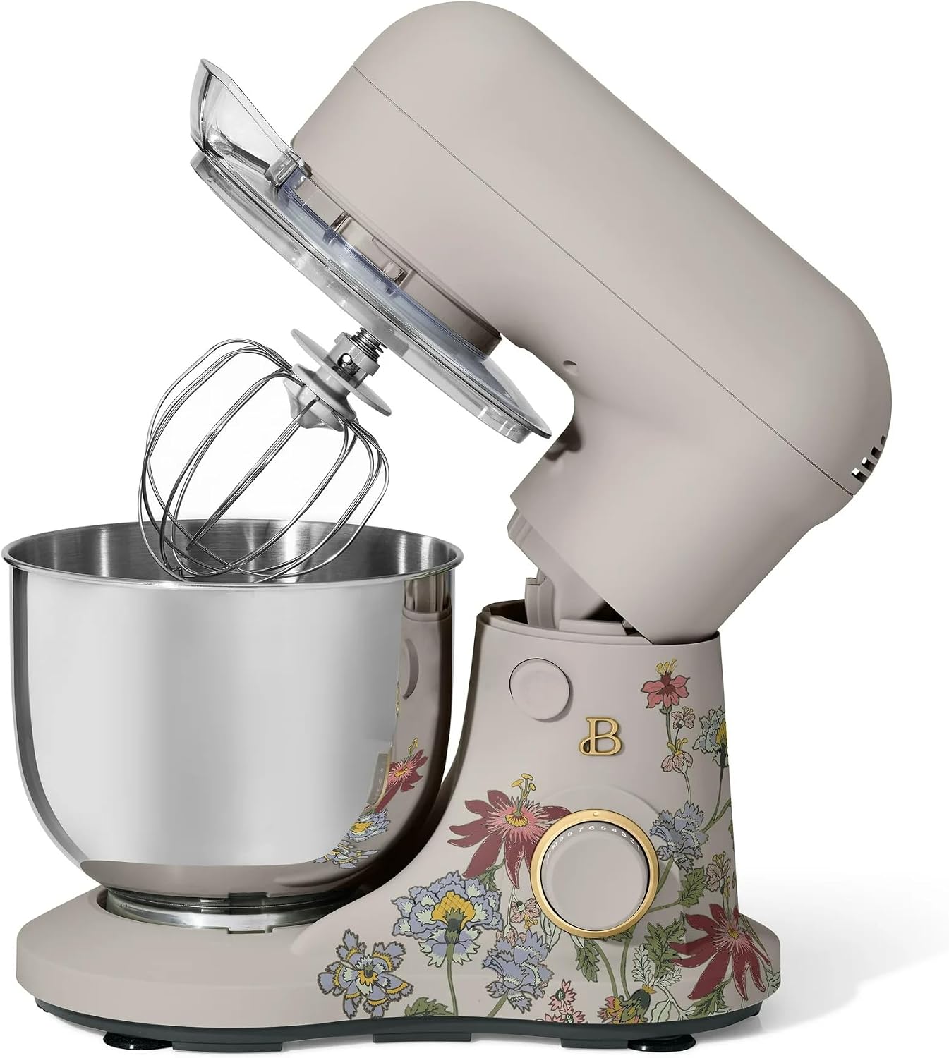 3.5 Qt Stand Mixer, 300W Powerful Motor, Tilt-Head Design with Stainless Steel Bowl, 12 Speeds, Includes Dough Hook Whisk Beater for Baking Mixing (Wildflower Porcini Taupe)