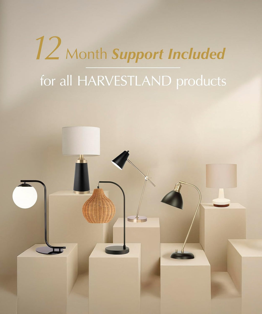 HarvestLand HaloBar Brass Desk Lamp Home Office – Black Industrial Table Lamp with Solid Base for Office, Reading Lamps for Bedside Table, Study and Reading Task Lamp, Gifts for Men