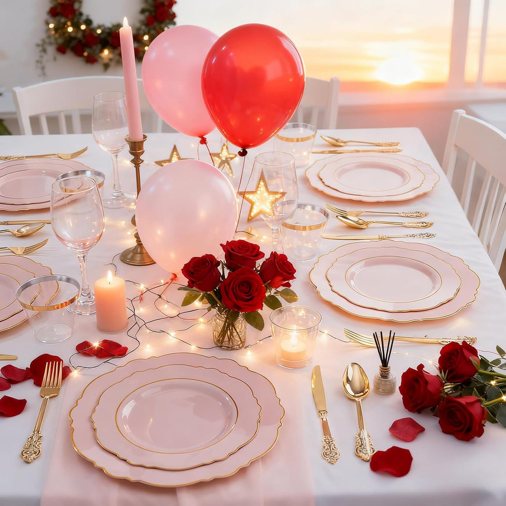 Liacere 700PCS Pink Plastic Plates-Dinnerware Sets for 100 Guests-200 Disposable Plates(10inch,7inch),300 Pink Plastic Silverware,100 Cups,100 Napkins for Wedding&Galentines Day&Easter Day