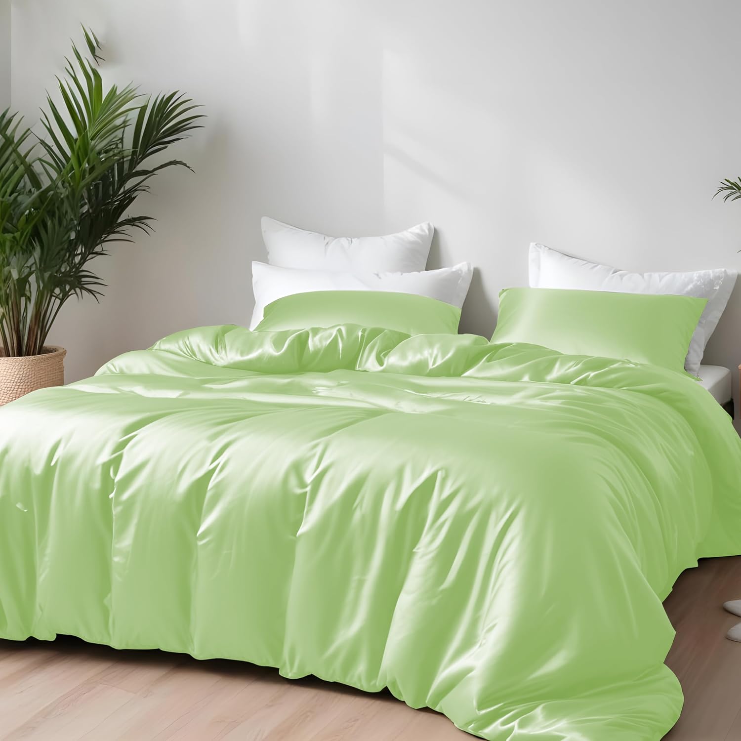 Linenwalas Duvet Cover Set Oversized King Size - Viscose Derived from Bamboo Soft, Breathable, Light Weight, Cooling Comforter Cover with Zipper Closure and Corner Ties (Oversized King, Mint Green)
