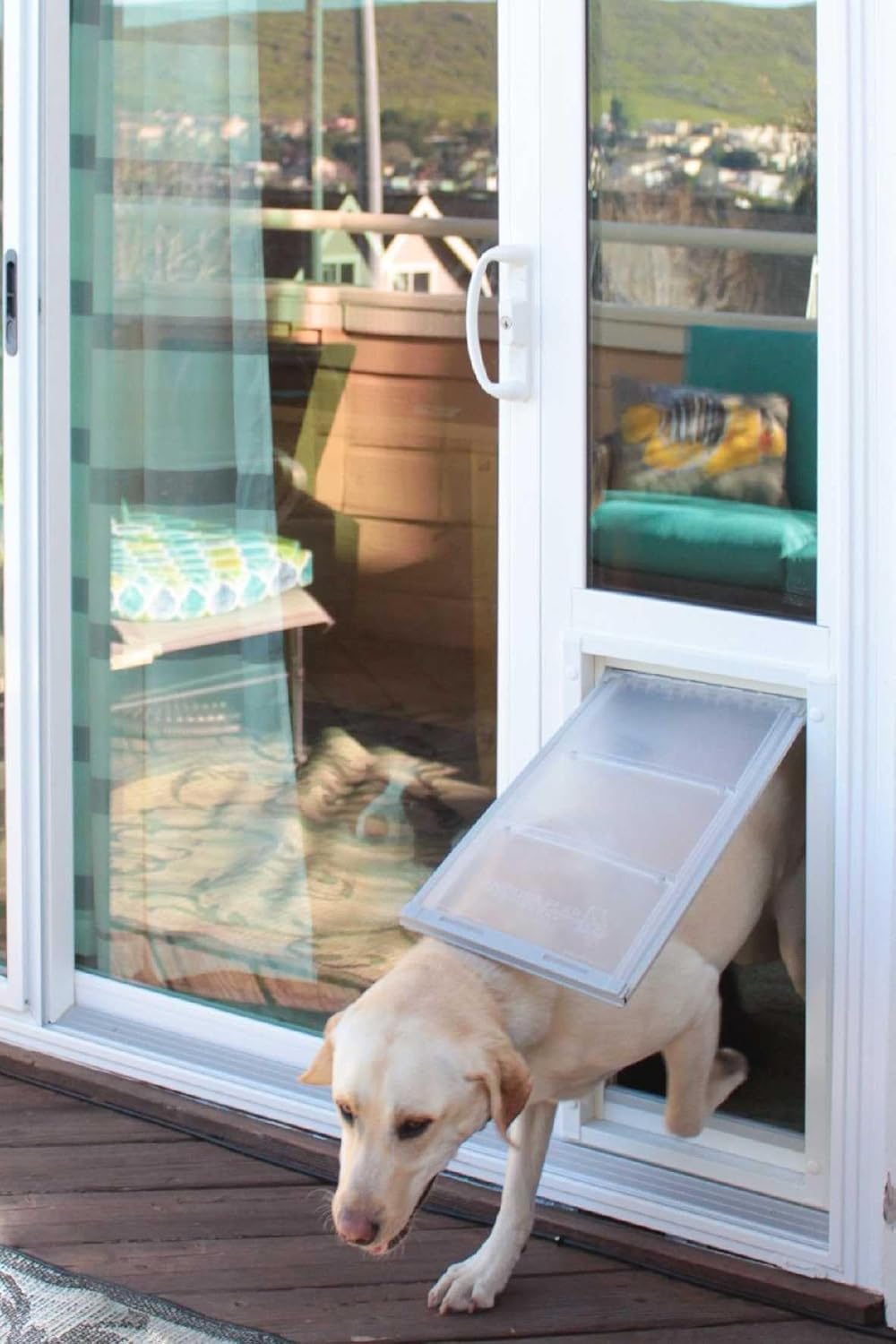 Endura Flap Pet Door for Vinyl Sliding Glass Doors | Weatherproof & Insulated Dog Door for Vinyl Sliders | Durable with Secure Locking Cover | White, Large Flap, 93.25'-96.25' Slider Height