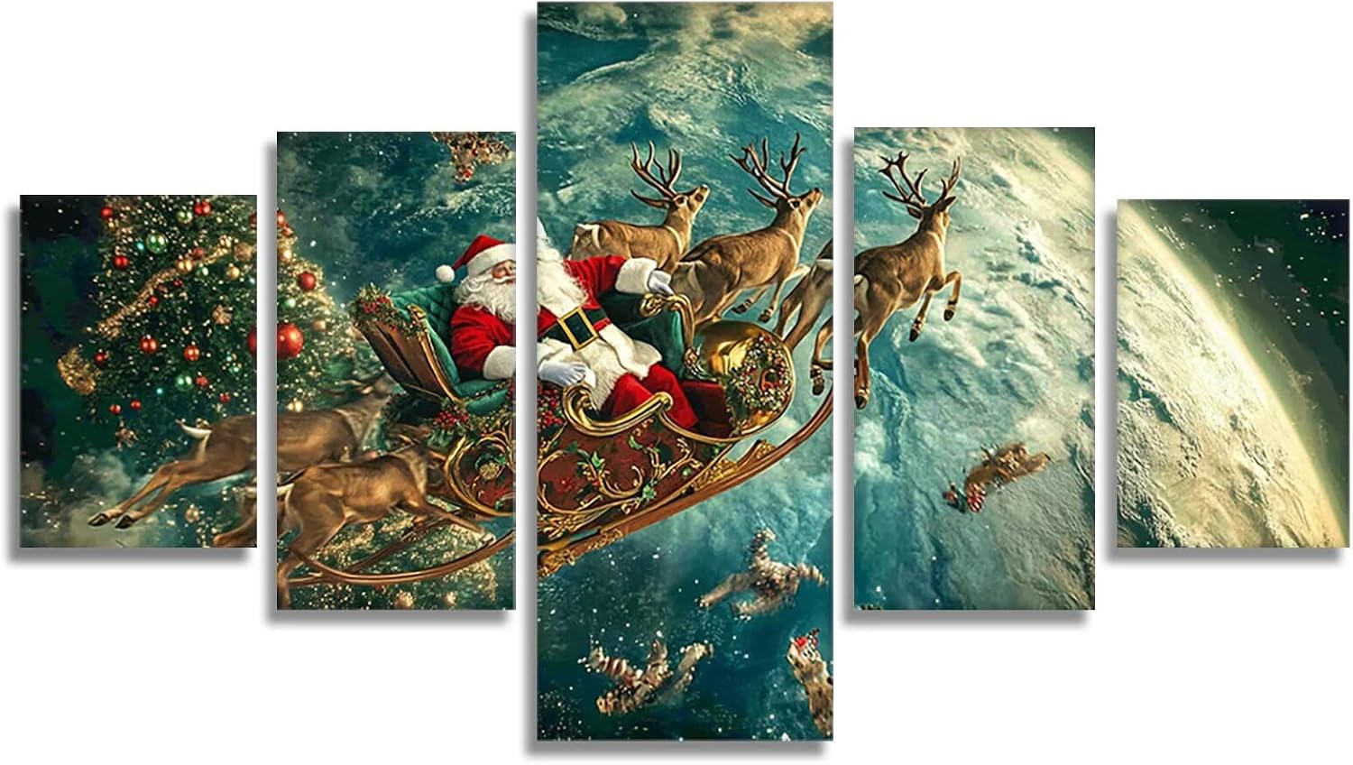 Christmas Diamond Art 5 Piece Diamond Painting Elk 5D DIY Full Square Drill Dimond Art Paintings Rhinestones Crafts for Adults Gem Painting for Home Decor Large Artwork for Wall 48 x 100 Inch,Model192