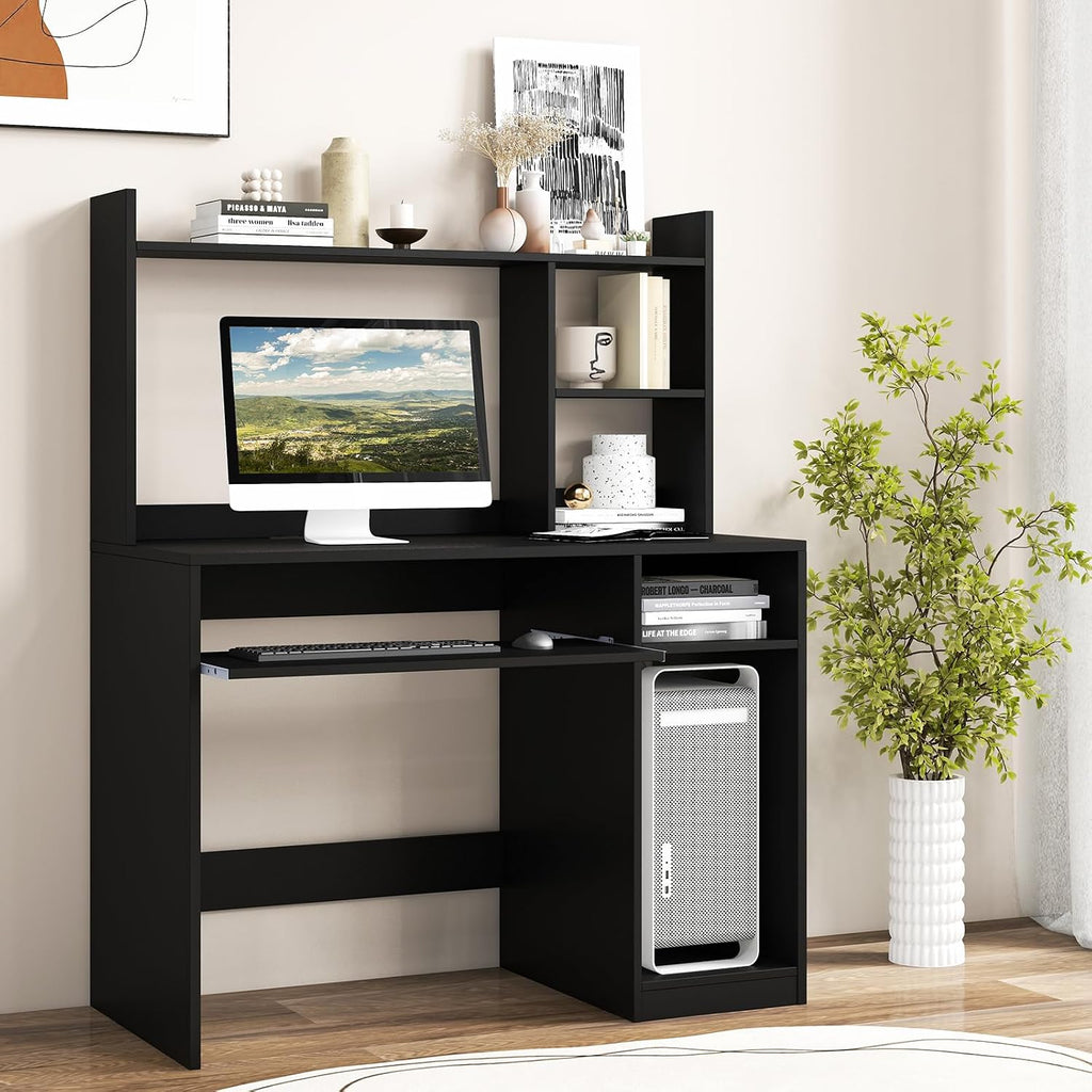 Tangkula Computer Desk with Storage Hutch & Charging Station, Home Office Study Writing Desk with Bookshelf, Keyboard Tray & CPU Stand, Modern Laptop PC Desk, Computer Workstation for Study, Bedroom