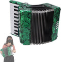 Acordeones Para Adultos Acordeón Professional 22 Keys 8 Bass Accordion Instrument With Adjustable Straps And Sweet Sound Portable Educational Musical Instrument For Music Lover(Green) Acordeones