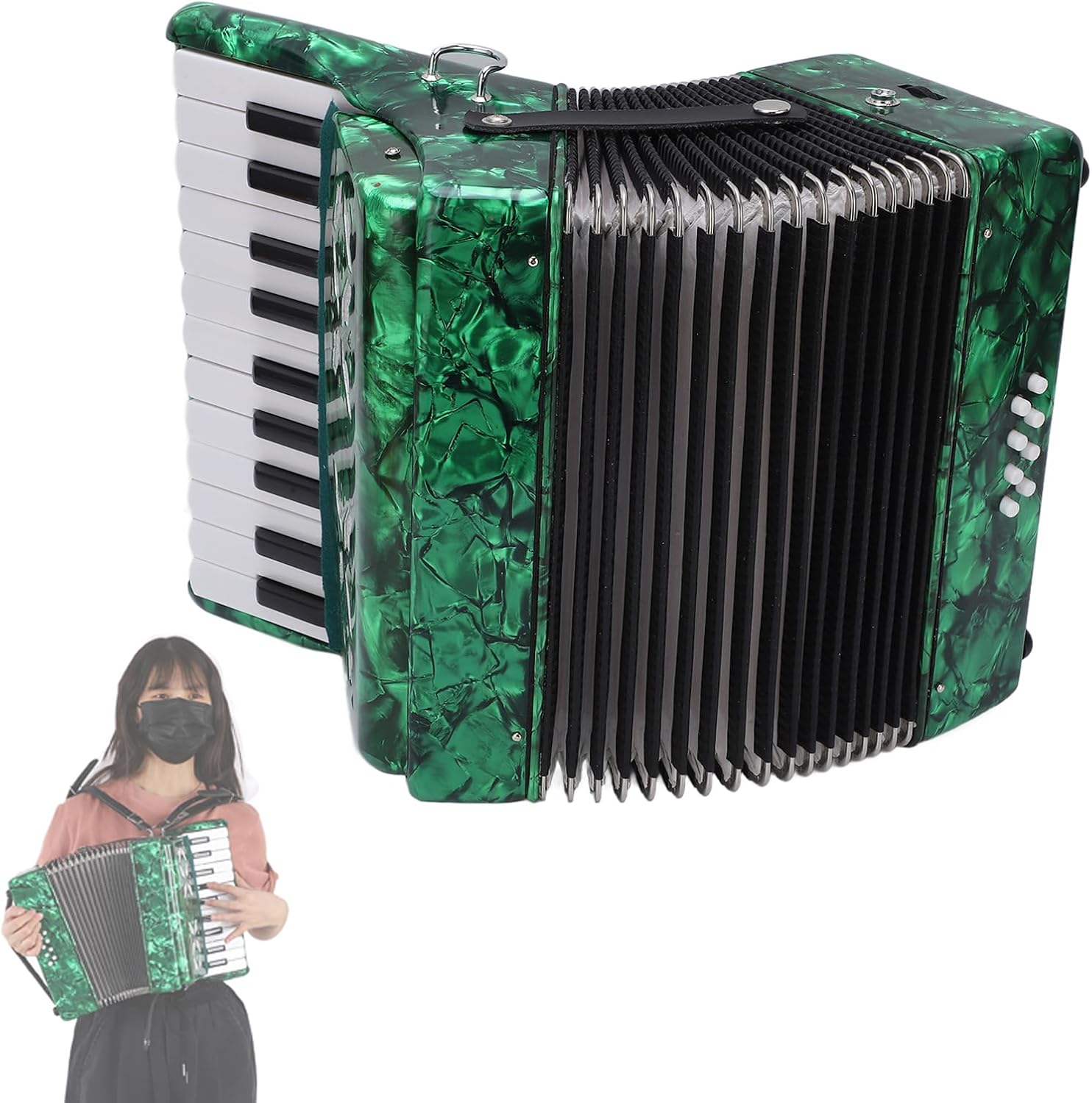 Acordeones Para Adultos Acordeón Professional 22 Keys 8 Bass Accordion Instrument With Adjustable Straps And Sweet Sound Portable Educational Musical Instrument For Music Lover(Green) Acordeones