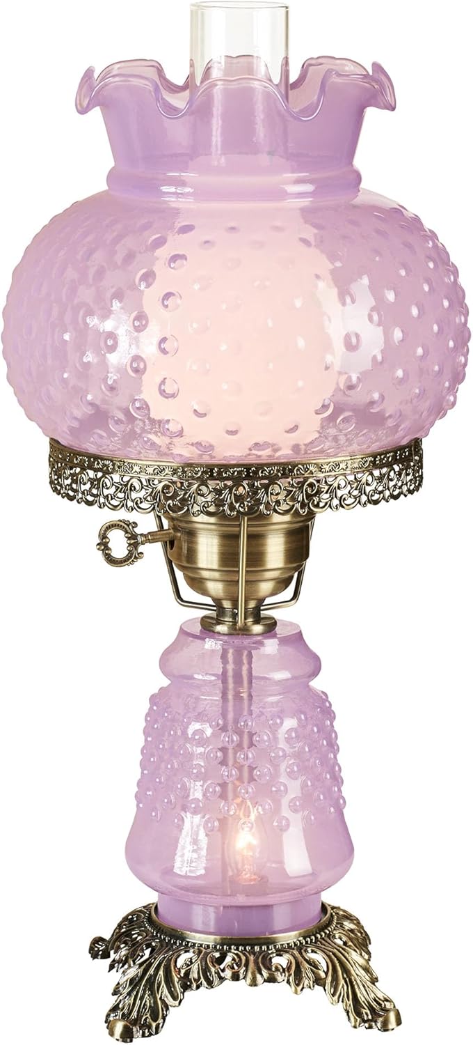 Touch of Class Mindy Orchid Hobnail Table Lamp | Vintage Handblown Glass with Antique Brass Accents | Frosted Chimney | 3-Way Lighting | 20.5' H | Traditional, Classic, Old-Fashioned