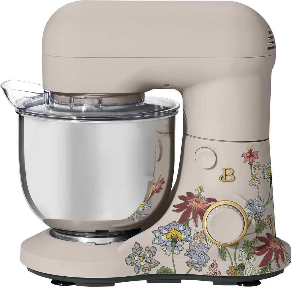 3.5 Qt Stand Mixer, 300W Powerful Motor, Tilt-Head Design with Stainless Steel Bowl, 12 Speeds, Includes Dough Hook Whisk Beater for Baking Mixing (Wildflower Porcini Taupe)