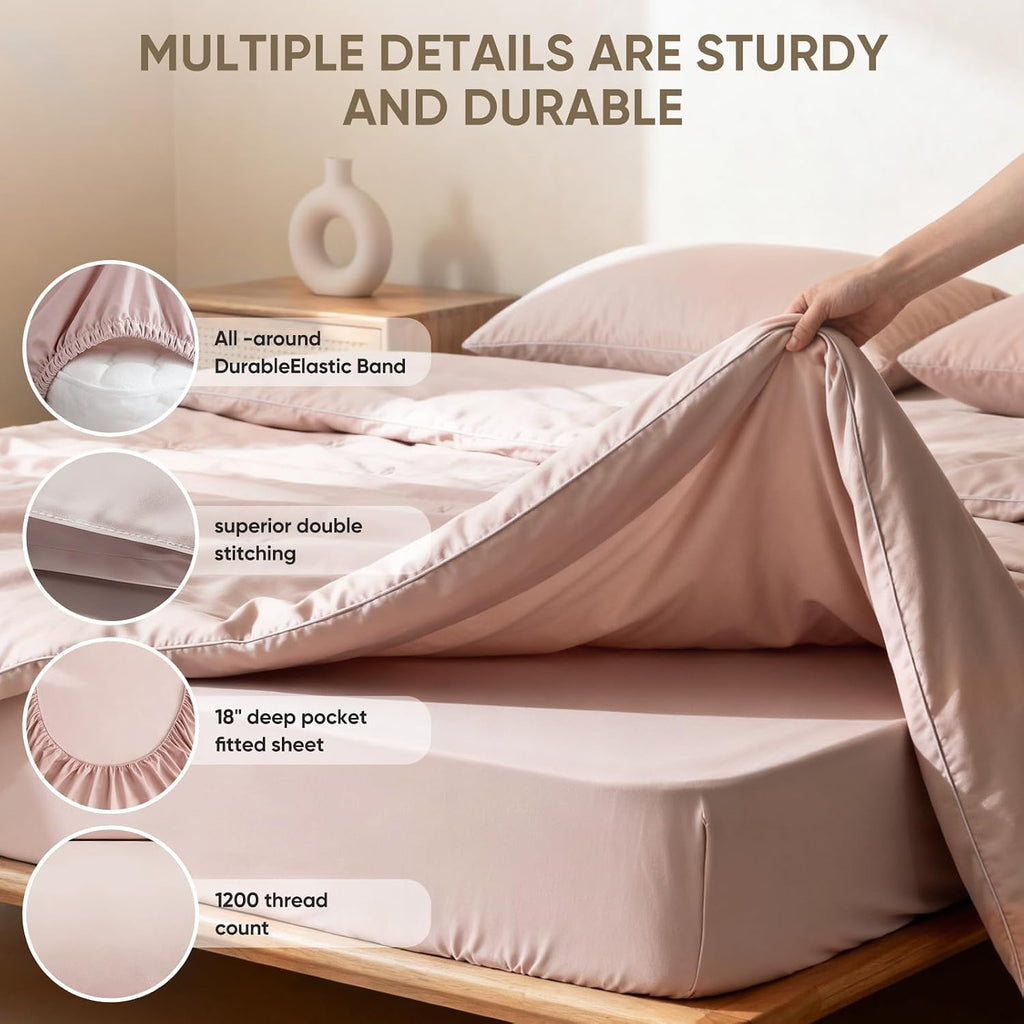 TWK 1200 Thread Count 100% Egyptian Cotton Sheets Bed Set,Thickness,Long-Lasting Durability,Resists Pilling,Deep Pocket Up to 18',with a Laundry Bag (Sand, King)