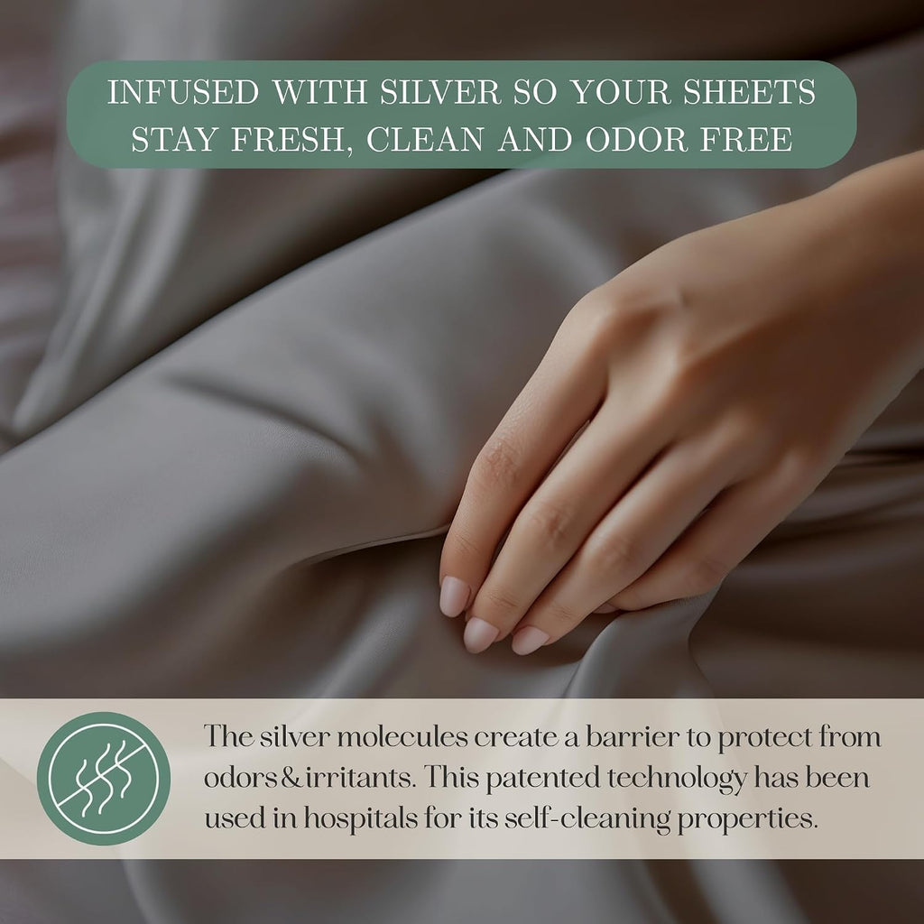 CASILVA Eucalyptus Sheets - Infused with Silver for Anti-Odor, Softer Than Silk Fibers, More Cooling Than Cotton - Perfect for Hot Sleepers & Sensitive Skin - 100% Tencel Lyocell - Queen Sheet Set