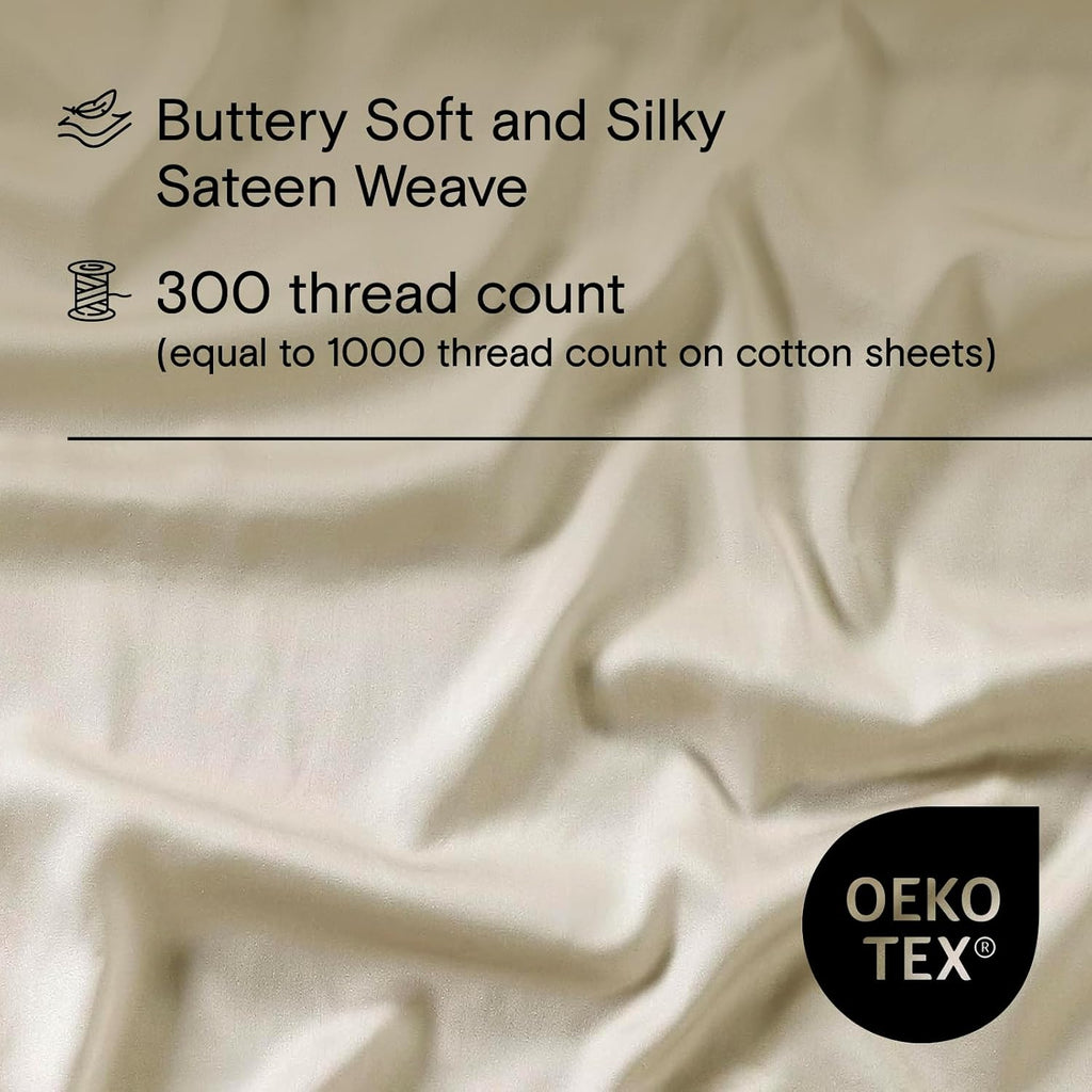 Sijo AiryWeight Tencel Sheet Set, 100% Lyocell Derived from Eucalyptus, Buttery Soft, Architectural Digest Best Cooling Sheets Winner - 4pc - 2 Pillowcases 1 Fitted 1 Top (Fog, Queen)