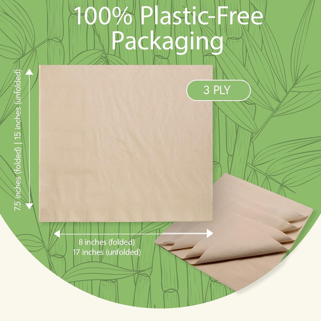 100% Bamboo Compostable Napkins (2000-Pack) | Heavy Duty Napkins for Lunch, Dinner, Events, Occasions & Entertaining | Eco Friendly | 3-Ply FSC Certified | Bamboo Paper Towels | 7.5 x 8 Inch