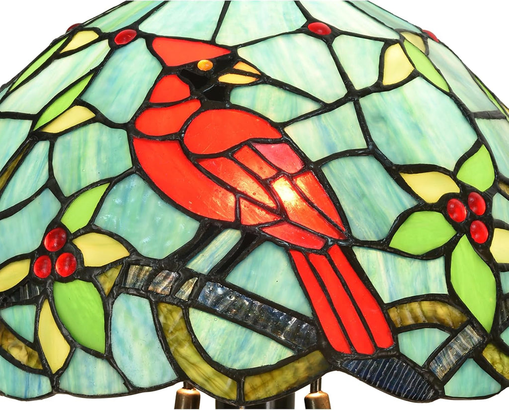 TL0035 Tiffany Style Stained Glass Table Lamp, Cardinal Bird Desk Lamp with Branch Base, W 12' x OH 21', Great for Home Decor & Night Lighting, LED Bulb Included (Red Cardinal)