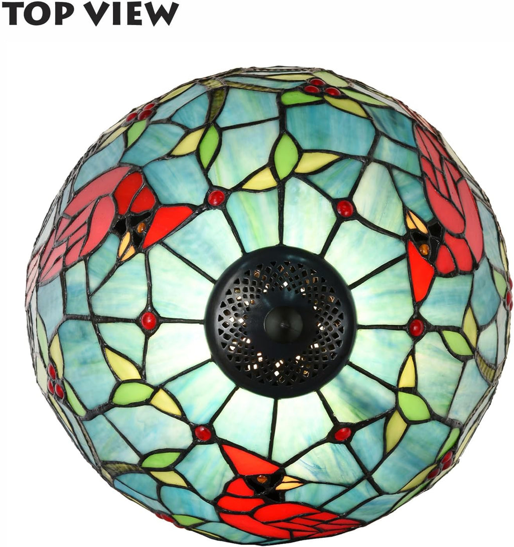 TL0035 Tiffany Style Stained Glass Table Lamp, Cardinal Bird Desk Lamp with Branch Base, W 12' x OH 21', Great for Home Decor & Night Lighting, LED Bulb Included (Red Cardinal)