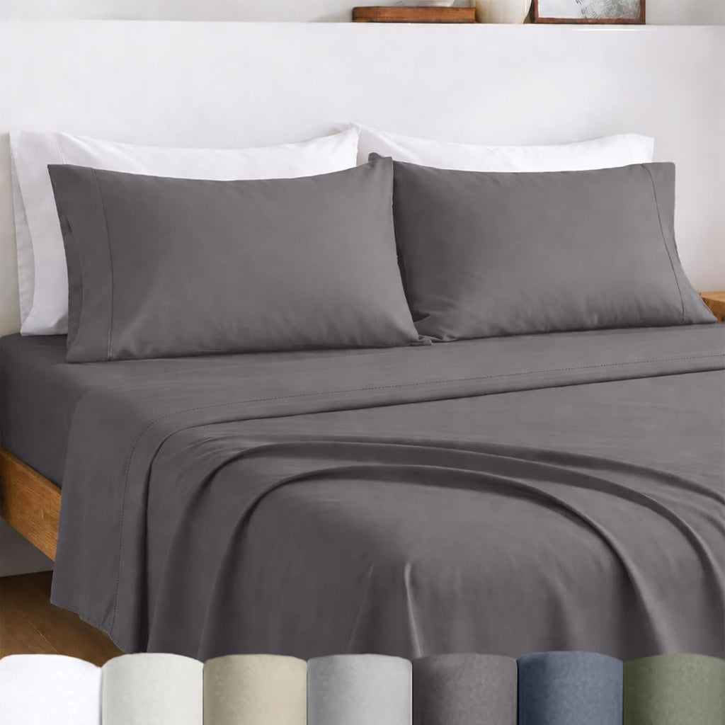 California Design Den King Size Sheets Set Cotton - Certified 100% Egyptian Cotton King Size Percale Sheets Set with Deep Pockets, Lightweight, Crisp, Durable Luxury Bedding - Grey