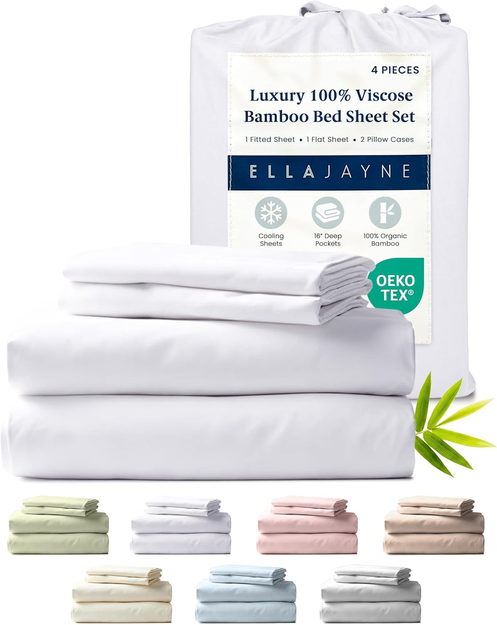 Ella Jayne Viscose Derived from Bamboo Sheets King Size Set (4 Pieces) King Size, Ultra Soft & Luxuriously Cooling, Eco-Friendly King Size Sheets Set Deep Pockets 16 Inch (White)