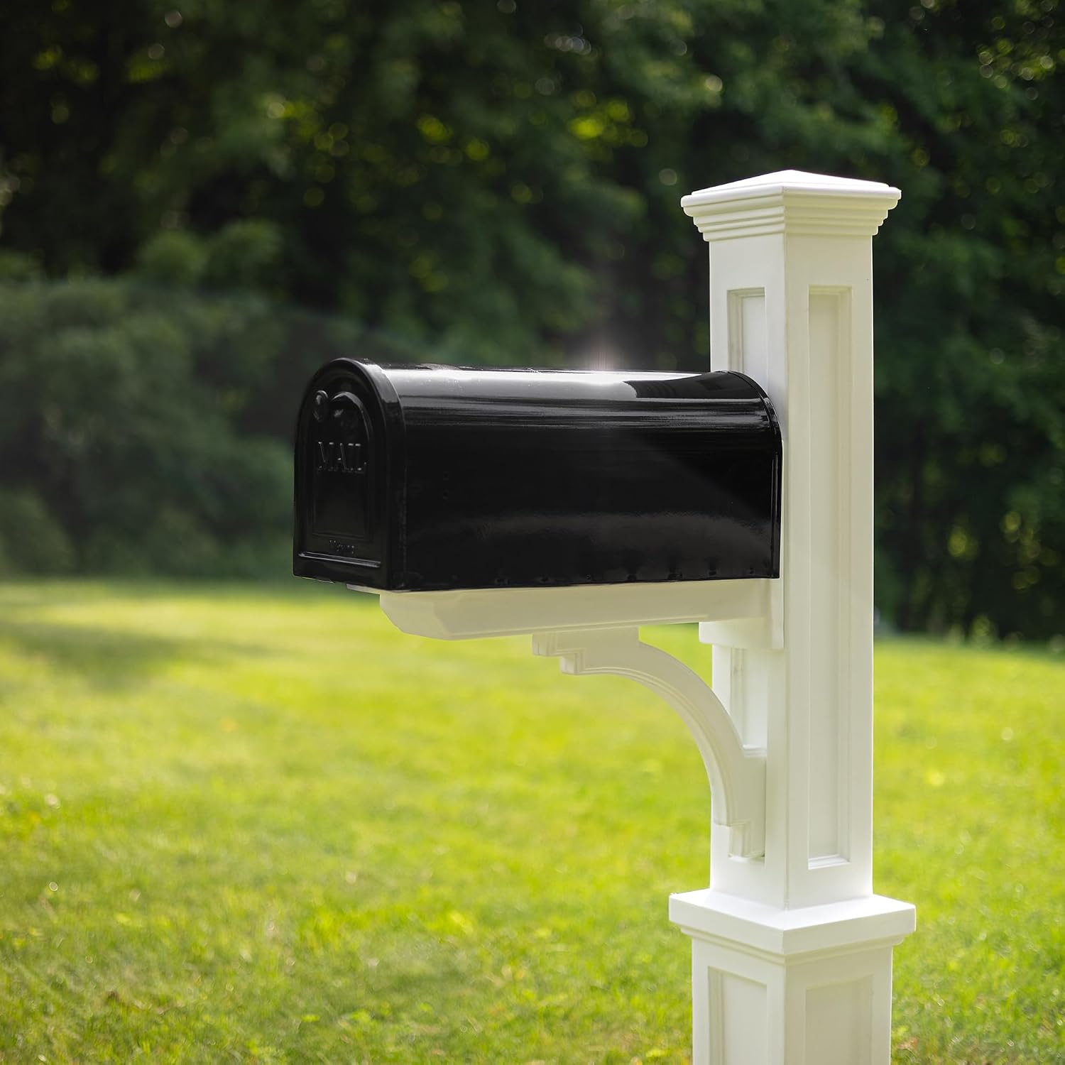 Mayne Newport Plus Mailbox Post with Standard Arm – Weather-Resistant, Durable Classic Design – Easy-to-Install Outdoor Mailbox Post