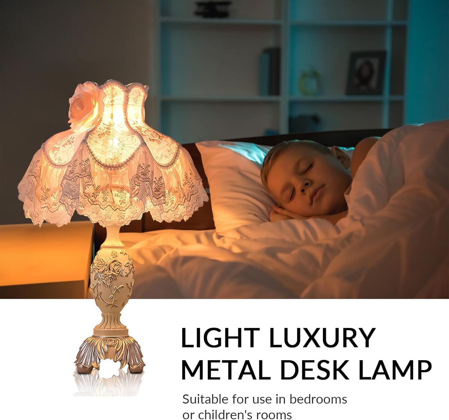 Pink European Style Desk Lamp with Fabric Shade,Victorian Table Lamp with E27 Bulb and Button Switch European Vintage Lamps for Bedroom Living Room Office Study