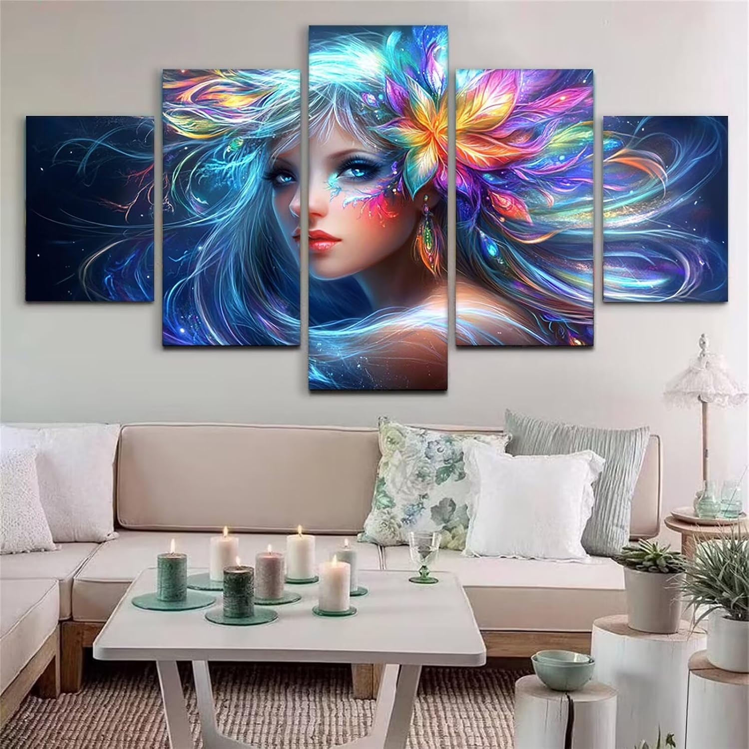 Dream Diamond Art 5 Piece Diamond Painting Woman 5D DIY Full Round Drill Dimond Art Paintings Rhinestones Crafts for Adults Gem Painting for Home Decor, Large Artwork for Wall 48 x 100 Inch, Model165