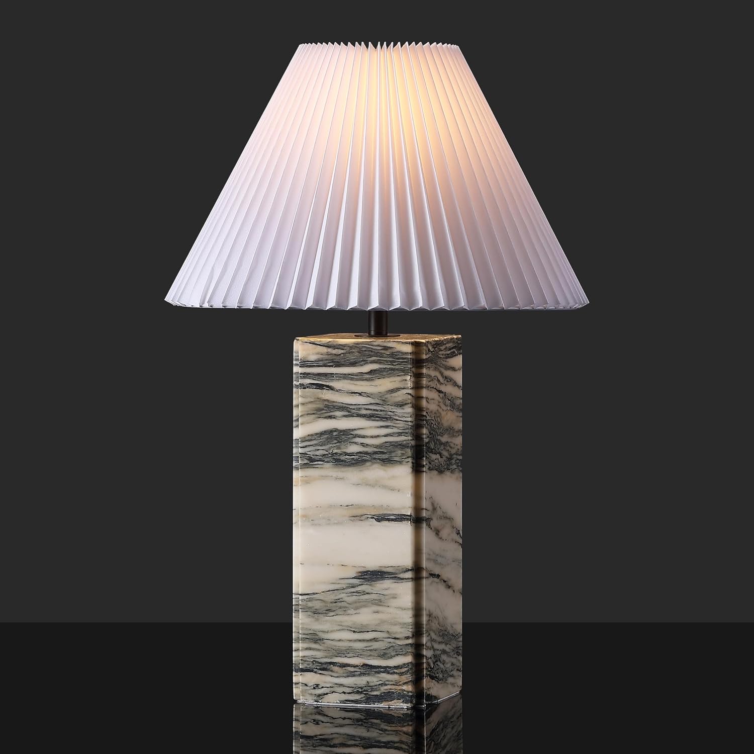 SAFAVIEH Couture Lighting Collection Mackenzie Cream/White Marble Square 25-inch Table Lamp for Bedroom Living Room Home Office Desk Nightstand (LED Bulb Included)
