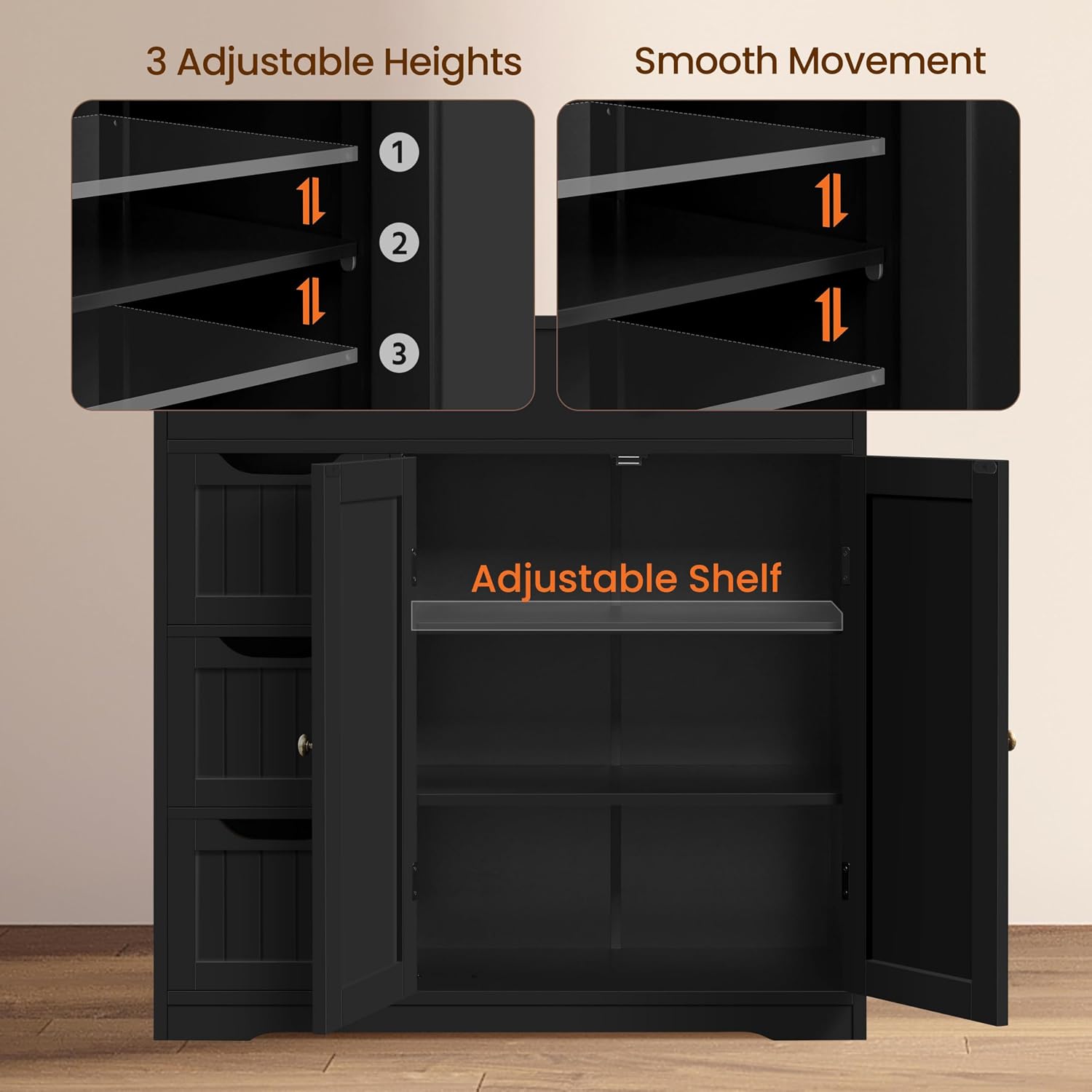 Topeakmart Storage Cabinet with 4 Drawers and 2 Doors, Adjustable Shelves, Freestanding Cabinet for Kitchen, Dining Room, Living Room, Entryway, Black