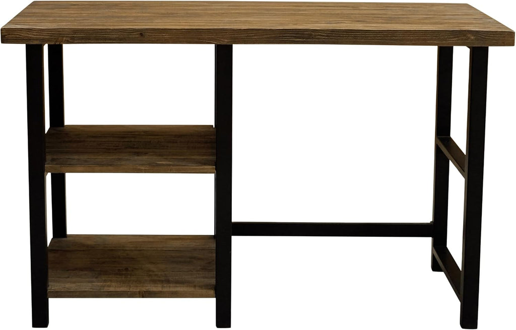Alaterre Furniture Pomona 48-Inch Industrial Study Desk with Solid Pine Wood Top, 2 Open Shelves, and Metal Frame – Writing Desk with Floor Levelers for Home Office, Bedroom, or Dorm (Natural Finish)