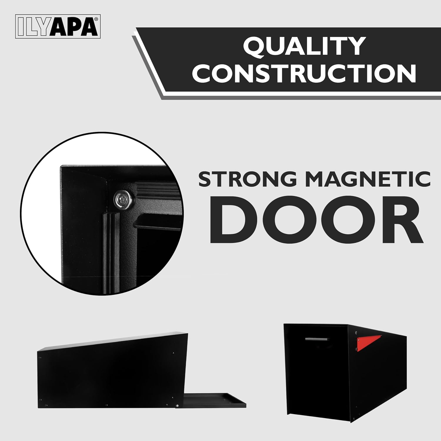 Ilyapa Modern Angle Design Post Mount Modern Mailbox - Black Exterior Powder Coated Steel, All Weather & Corrosion Resistant, Stainless Steel Hinges