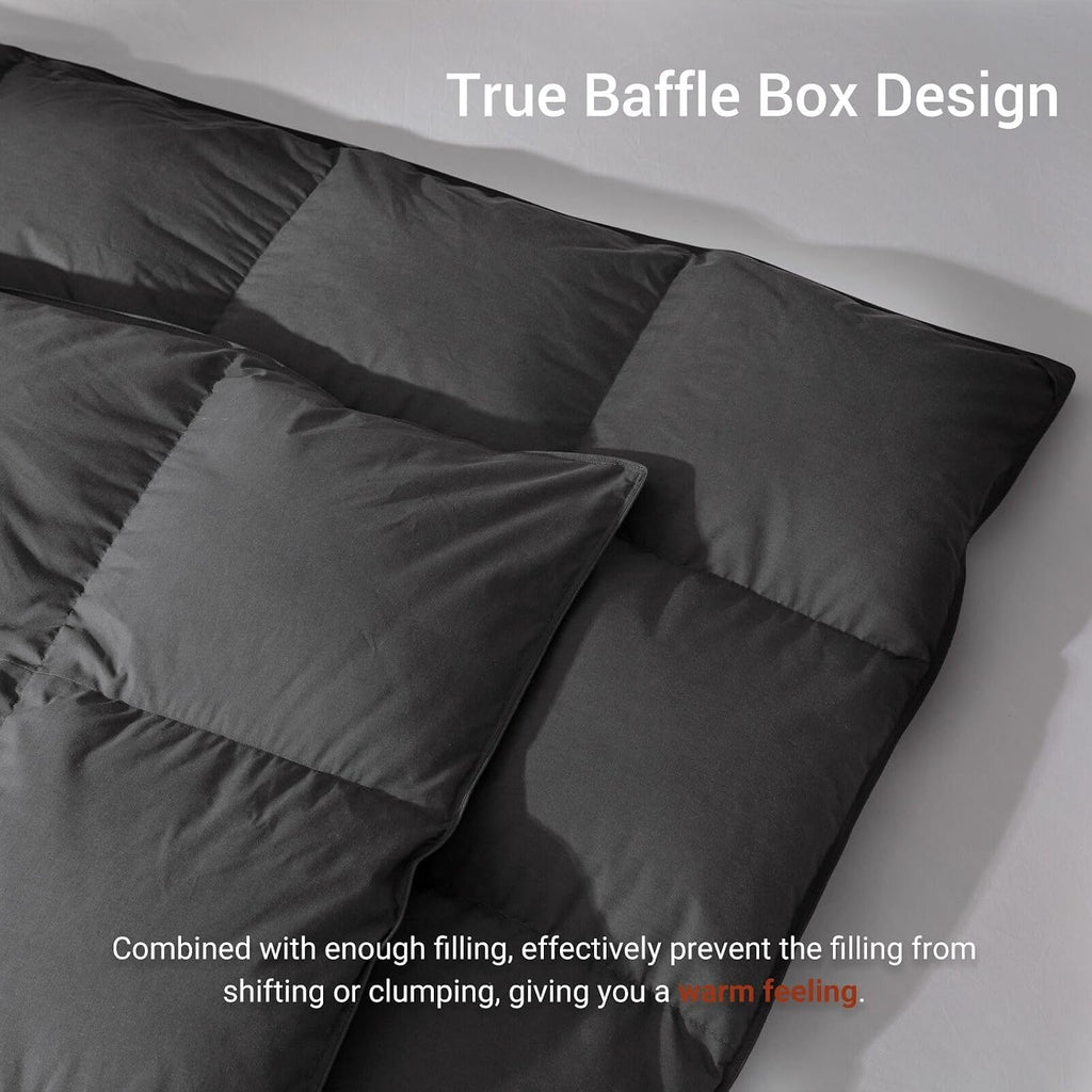 Grey Goose Feather Down Comforter Twin Size, Premium All Season Duvet Insert, 750+ Fill Power 1200TC Cotton Blend Fabric Hotel Style Comforter, 32 Oz Lightweight (68x90, Dark Grey)