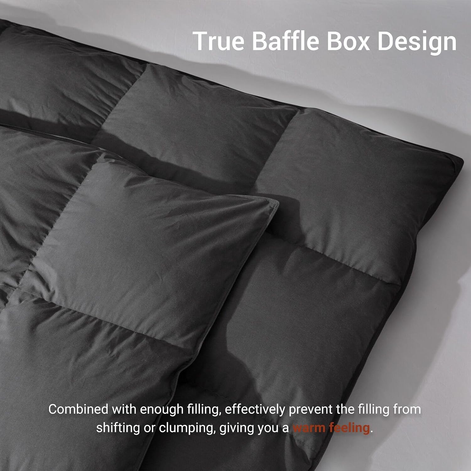 Grey Goose Feather Down Comforter Twin Size, Premium All Season Duvet Insert, 750+ Fill Power 1200TC Cotton Blend Fabric Hotel Style Comforter, 32 Oz Lightweight (68x90, Dark Grey)