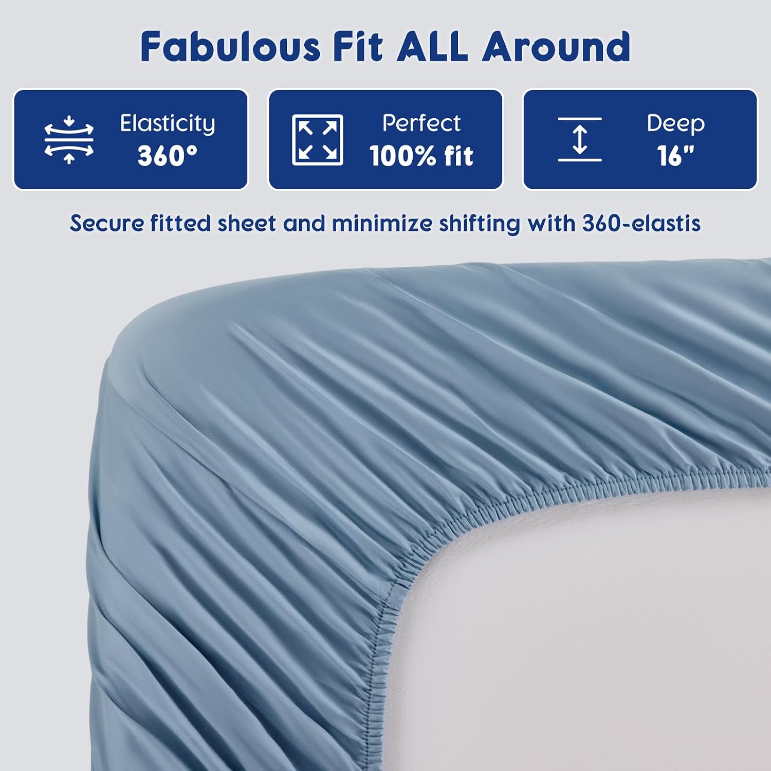 SONORO KATE 100% Egyptian Cotton Sheets - 1200 Thread Count, Luxury & Cooling Hotel Cotton Bed Sheets Set 4 Piece, Sateen Weave for Soft Feel, Fits Upto 16' Mattress (French Blue, Queen)