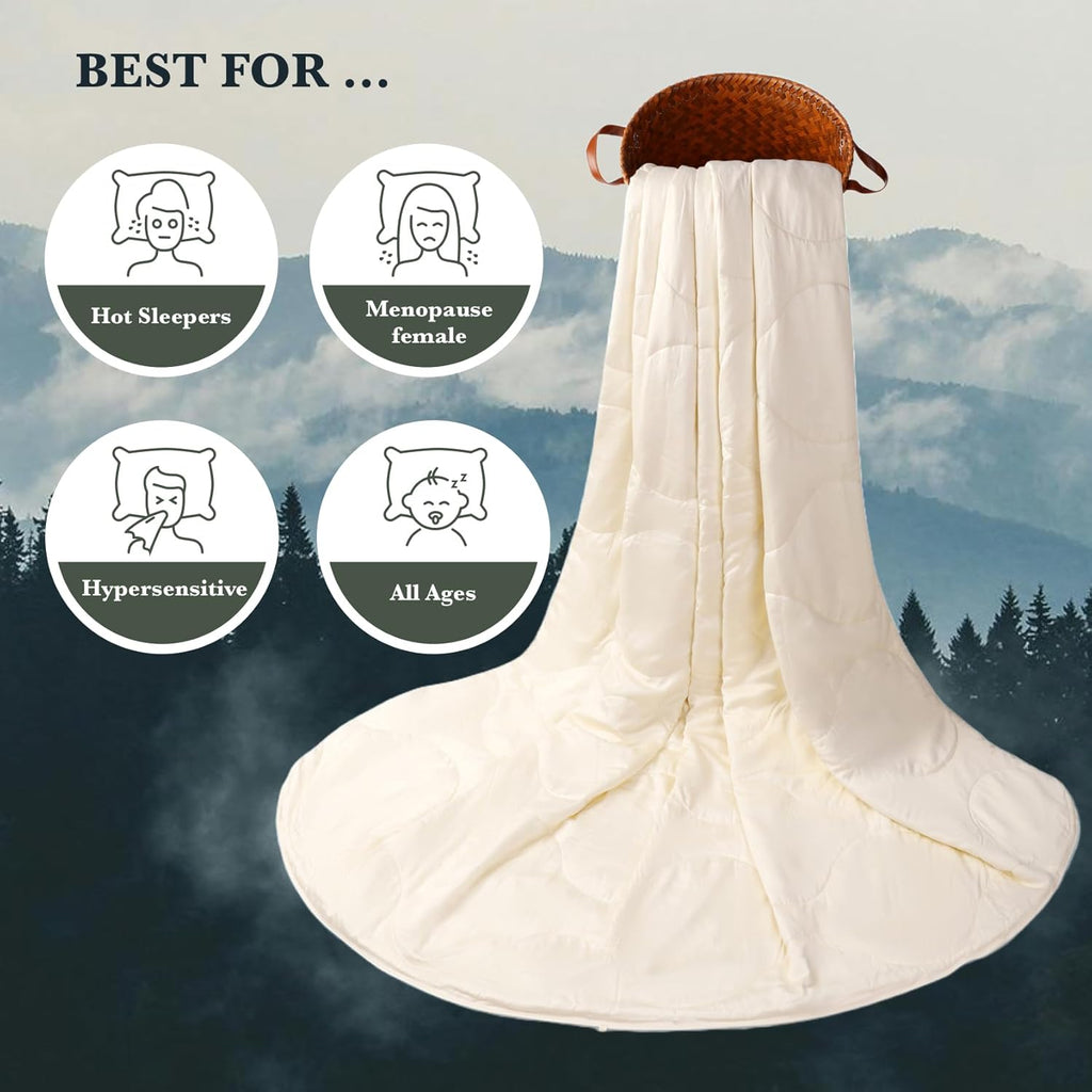 Silk Comforter Queen Size | 100% Mulberry Silk Fill with Organic Bamboo Viscose Shell | Summer Cooling Blanket for Hot Sleepers, Lightweight Breathable All-Season Bedding (Cream, 90'x90')