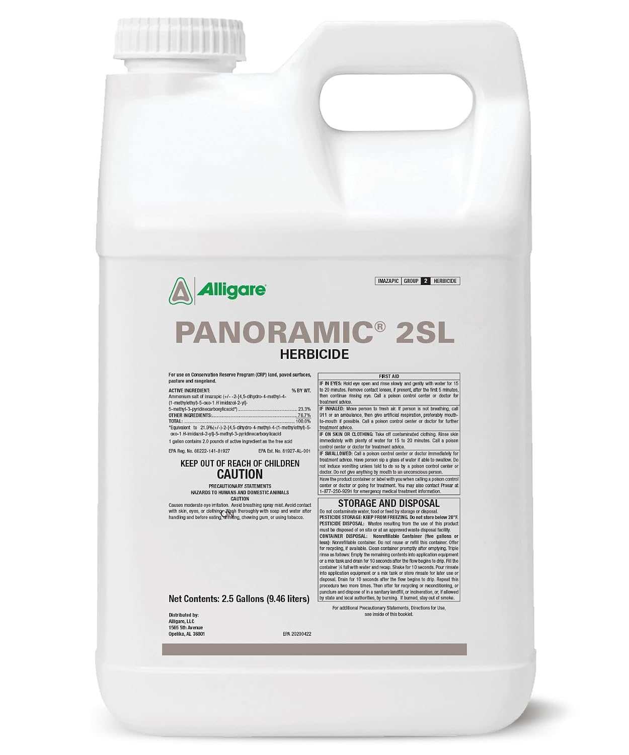 ALLIGARE Panoramic 2SL Herbicide Weed Killer - Versatile Imazapyr Herbicide for Lasting Control of Annual Grasses & Broadleaf Weeds in CRP, Pastures, Rights-of-Way & Industrial Sites - 2.5 Gallons
