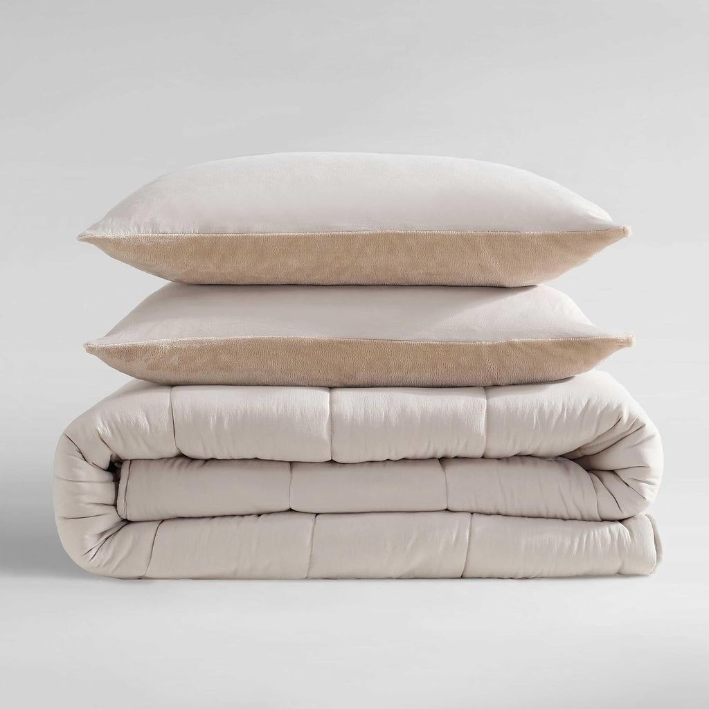 Calvin Klein - Queen Bonus Comforter Set, Reversible Bedding with Matching Bed Sheets, Pillowcases & Shams, Oeko-Tex Certified (Beige)