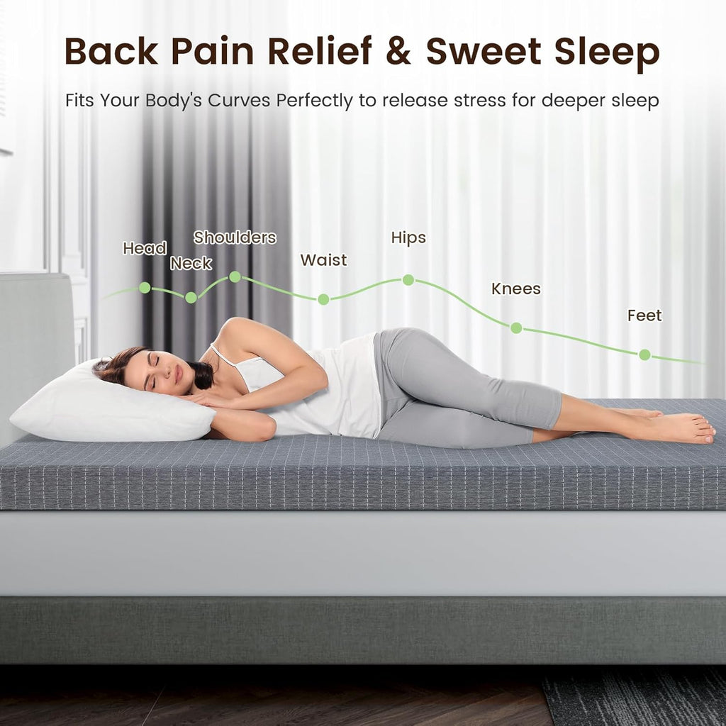 Firm Queen Mattress Topper with Cooling Gel & Bamboo Charcoal, 3 Inch Firm Queen Memory Foam Mattress Topper for Pain Pressure Relief