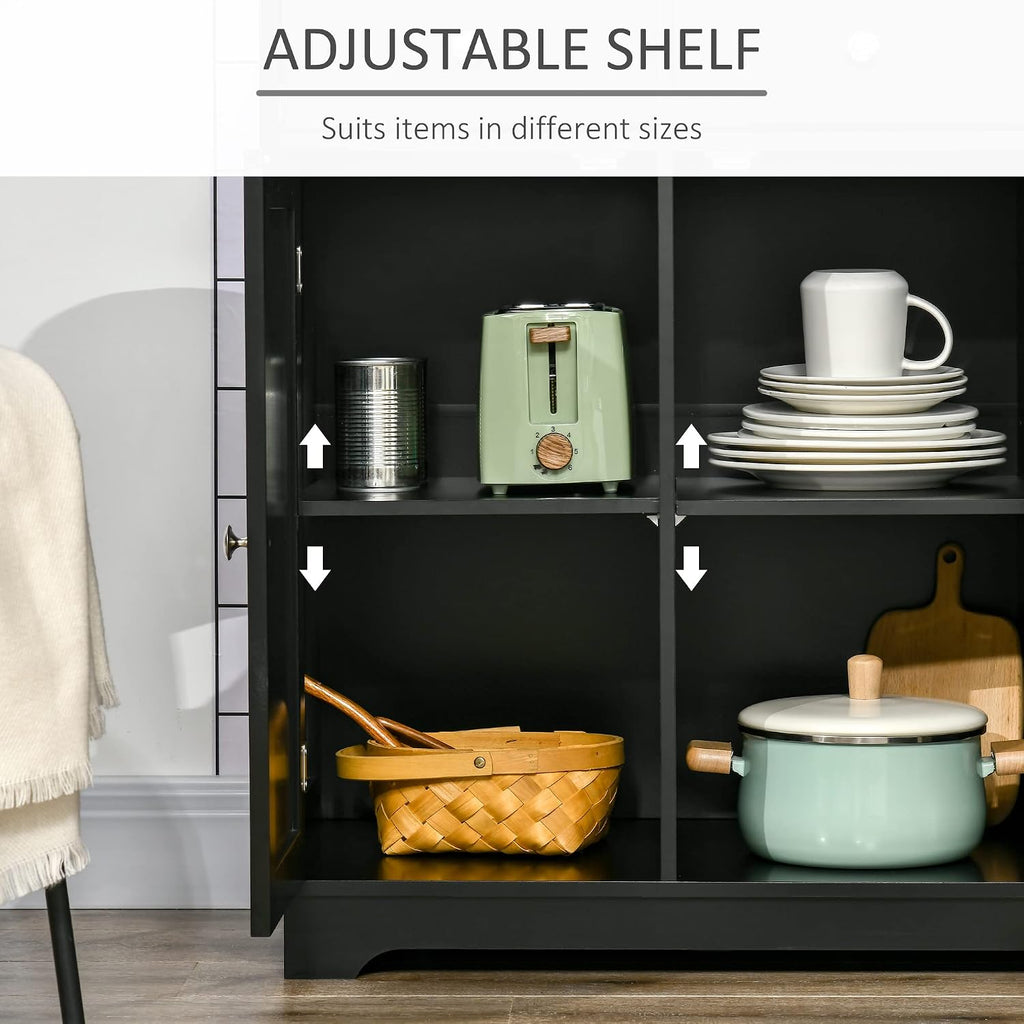 HOMCOM Sideboard Buffet Cabinet with Solid Wood Countertop, Modern Kitchen Storage Cabinet, Coffee Bar Cabinet with 3 Drawers, Doors and Adjustable Shelf, Black