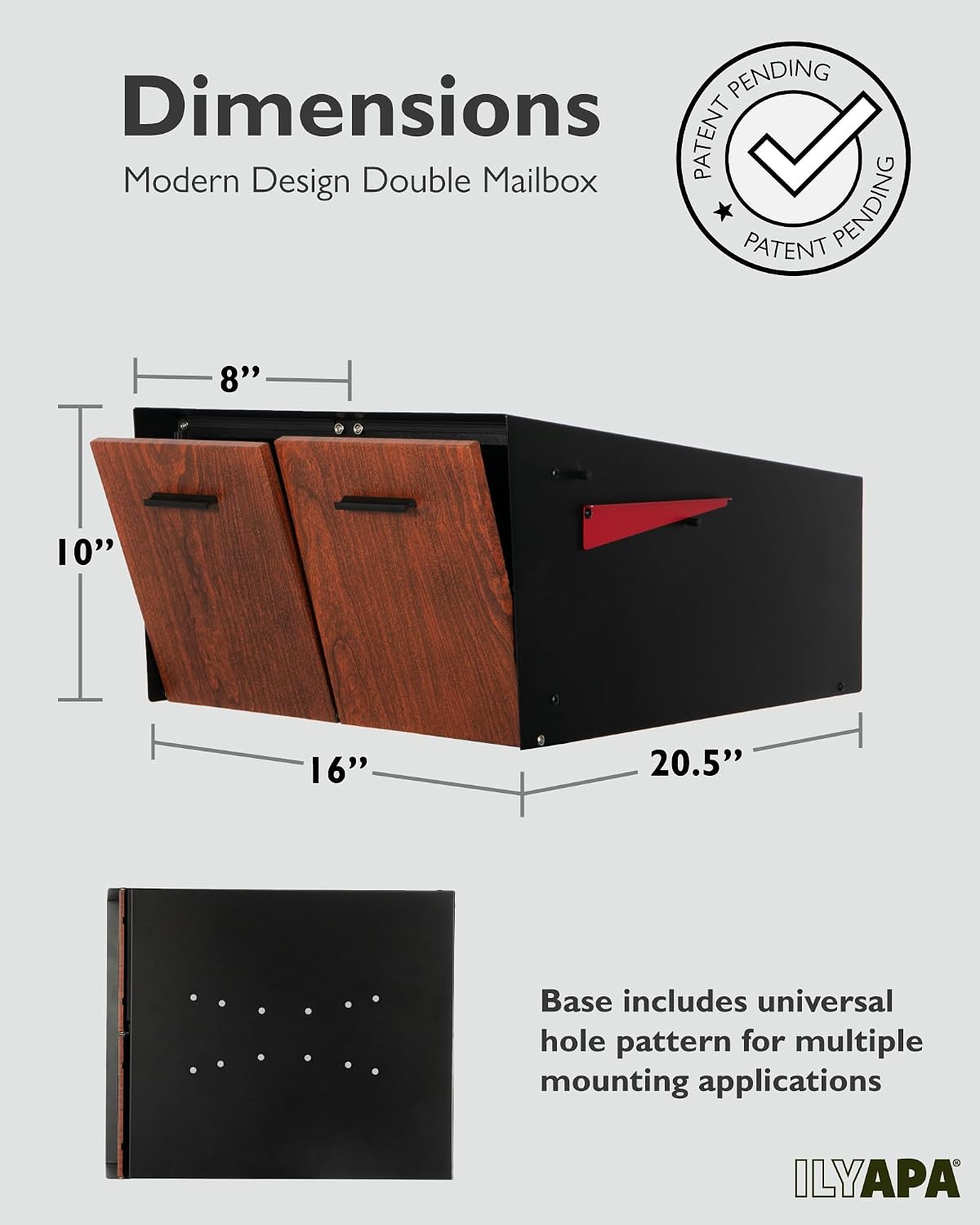 Ilyapa Black Double Mailbox, Post Mount Mailboxes for Outside- Two Sided Mail Box for 2 Houses with Standard Single Mounting, Door Numbering Kit, Outdoor All Weather with Magnetic Doors