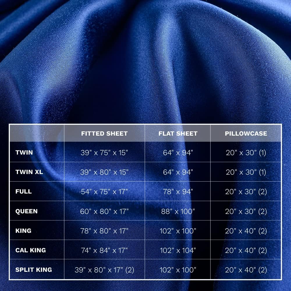 LUXOME Luxury Sheet Set | 100% Rayon (Viscose) from Bamboo | Twin Size - Sapphire | Deep Pockets | 3-Piece Set (Fitted, Flat, Pillowcase)