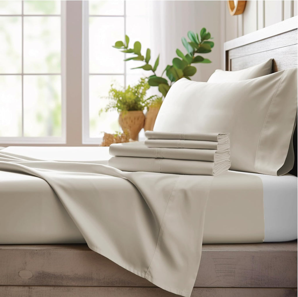 Bamboo Bay 4 Piece Queen Size Sheet Set, 100% Viscose Made from Bamboo, Breathable, Ultra Soft Cooling Bed Sheets for Hot Sleepers, Beddings with Deep Pockets Fit 16' Mattress, Ivory