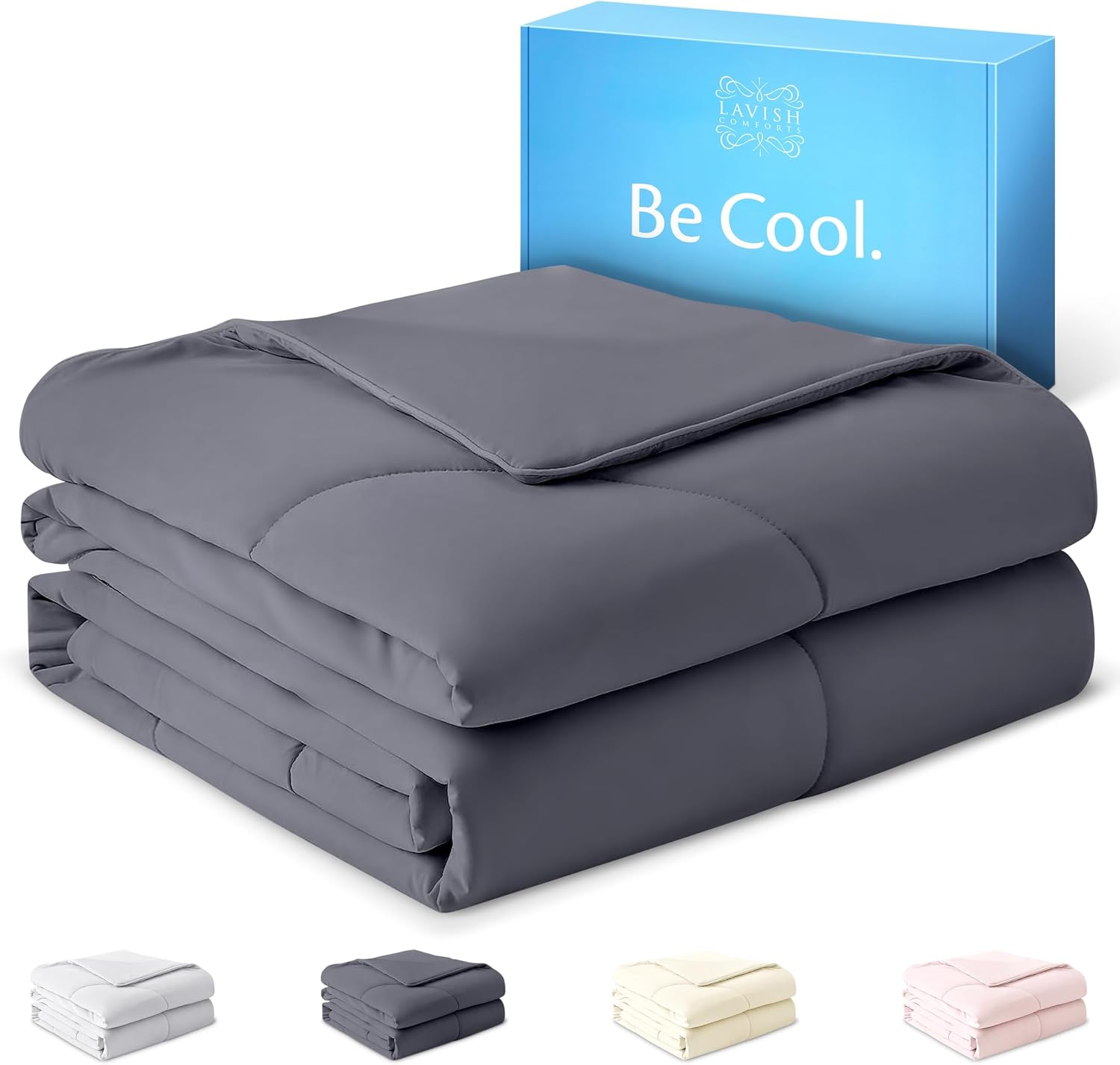 Lavish Comforts Cooling Comforter Queen Size 90x90, Cooling Blanket for Hot Sleepers & Night Sweats, Breathable Lightweight All Season Bedding Comforter, Soft Dark Grey Duvet Insert