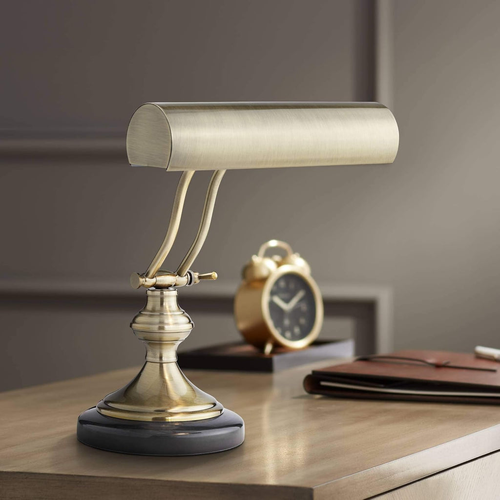 Regency Hill Traditional Piano Banker Desk Lamp 12' High Antique Brass Gold Metal Shade Adjustable Arm Decor for Living Room Bedroom House Bedside Nightstand Home Office Reading Family