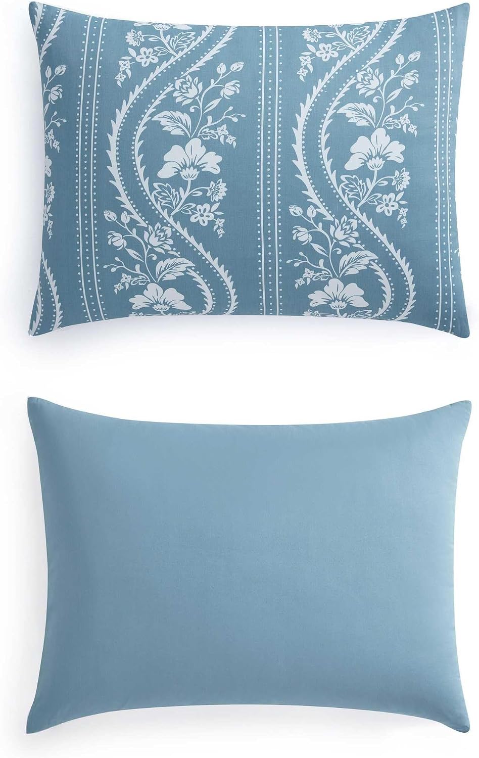 Martha Stewart - Twin Comforter Set, Smooth Sateen Front with Subtle Sheen & Lightweight Cotton Percale Reverse, 2 Piece Bed Set with Matching Pillowcase (Sophia Stripe Blue)