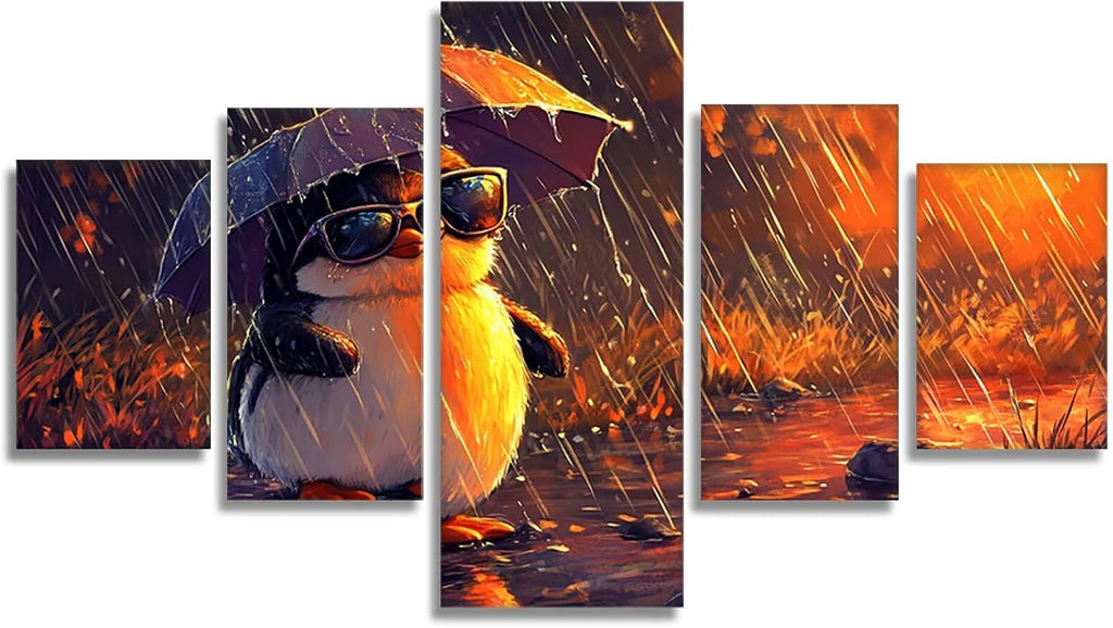 Penguin Diamond Art 5 Piece Diamond Painting Animal 5D DIY Full Square Drill Dimond Art Paintings Crystal Crafts for Adults Gem Painting for Home Decor, Large Artwork for Wall 60 x 120 Inch, Model264