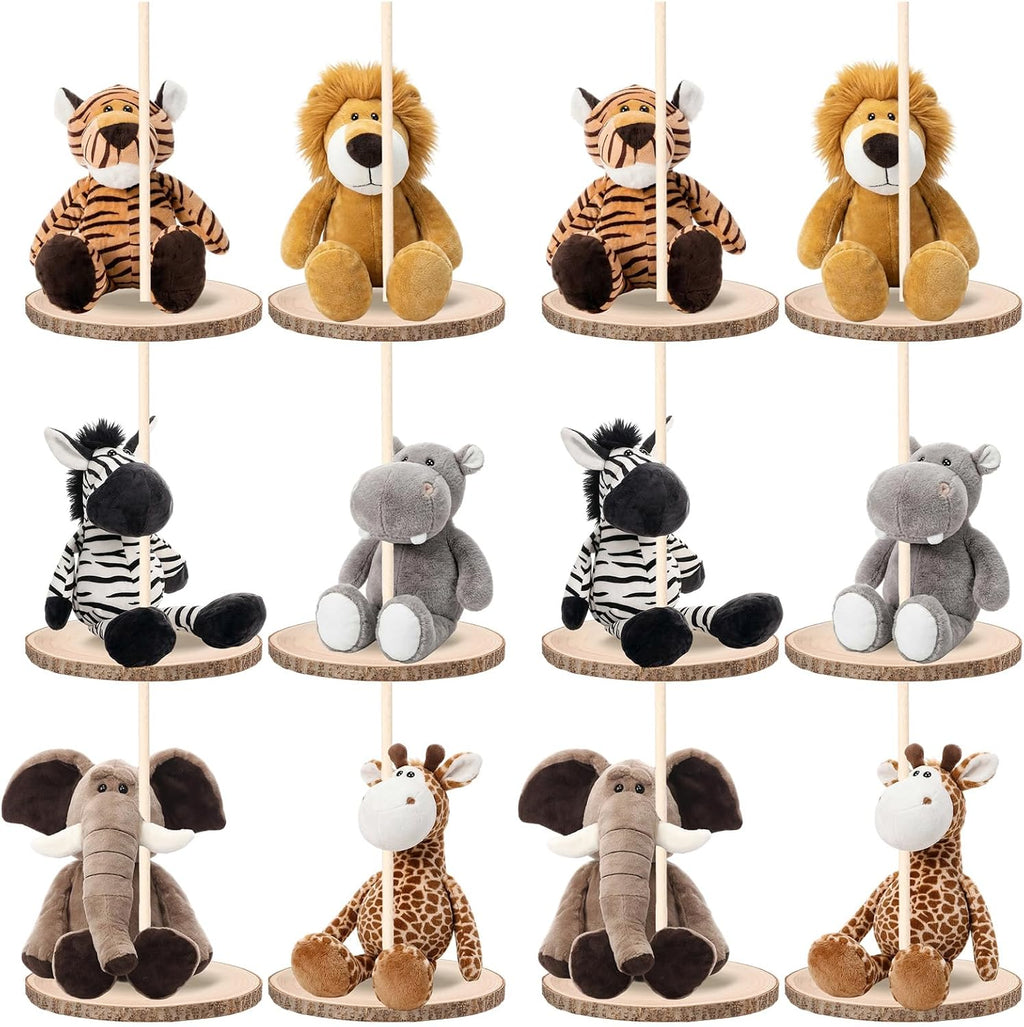 Canlierr 12 Set Animal Centerpieces for Baby Shower Decor Includes Wooden 23-26in Animal Rounds Circles Slices with Stick DIY Craft Birthday Wedding Gender Party Table Decorations