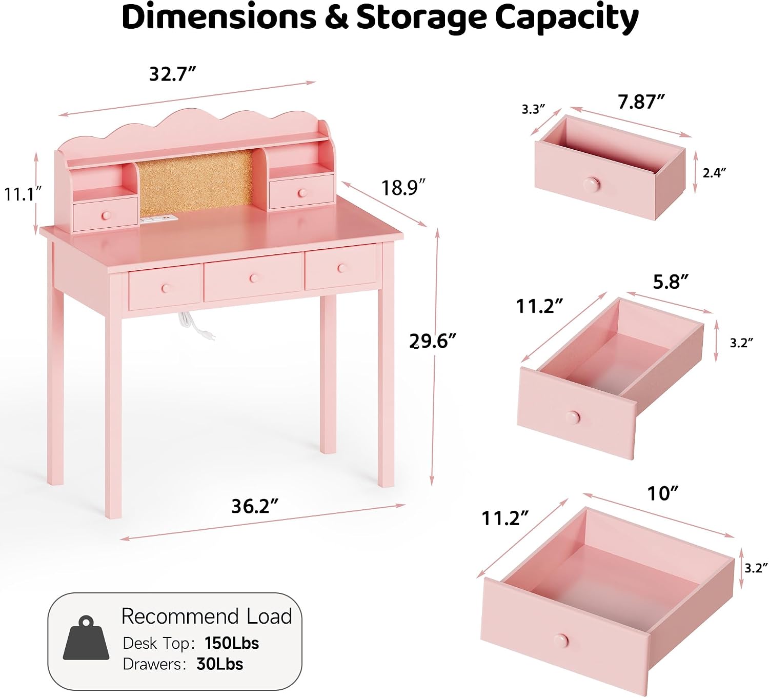 FUNKOCO Home Office Furniture Writing Desk,Computer Work Station with Detachable Hutch,5 Drawers(Pink)