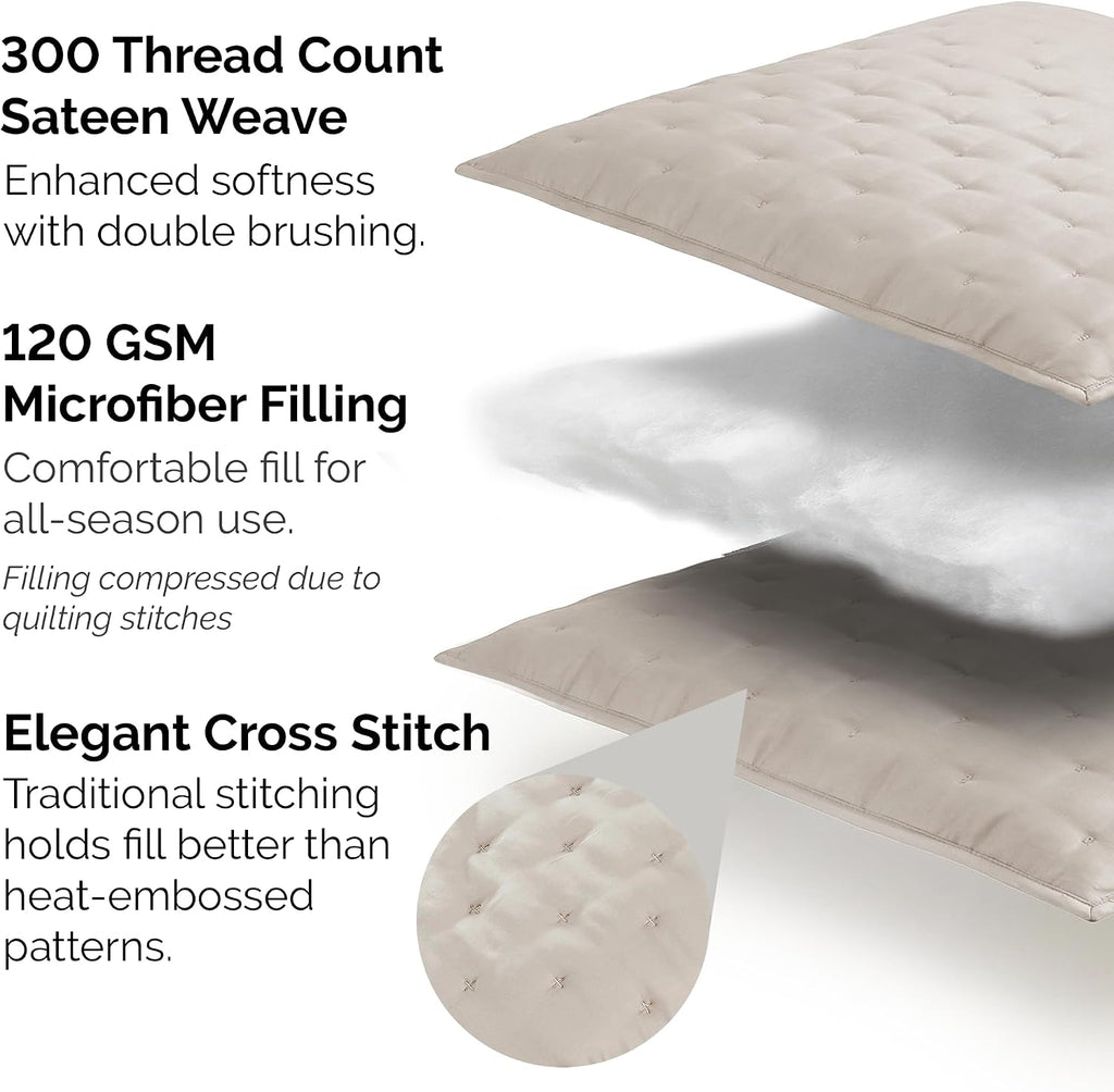 Southshore Fine Living, Inc. Full/Queen Quilt Bedding Set with 2 Quilted Pillow Shams, Rayon Derived from Bamboo Quilt, 300 Thread Count Premium Coverlet, Queen Size/Full Size Bedspread, Bone