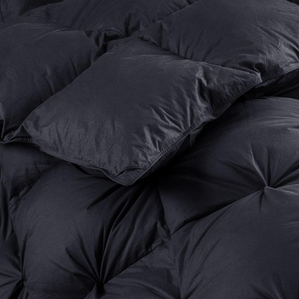 Luxurious Queen Size Goose Down Feather Fiber Comforter Duvet Insert, 100% Egyptian Cotton Cover, 60 oz. Fill Weight Comforter (Queen, Black Pinch Pleat)