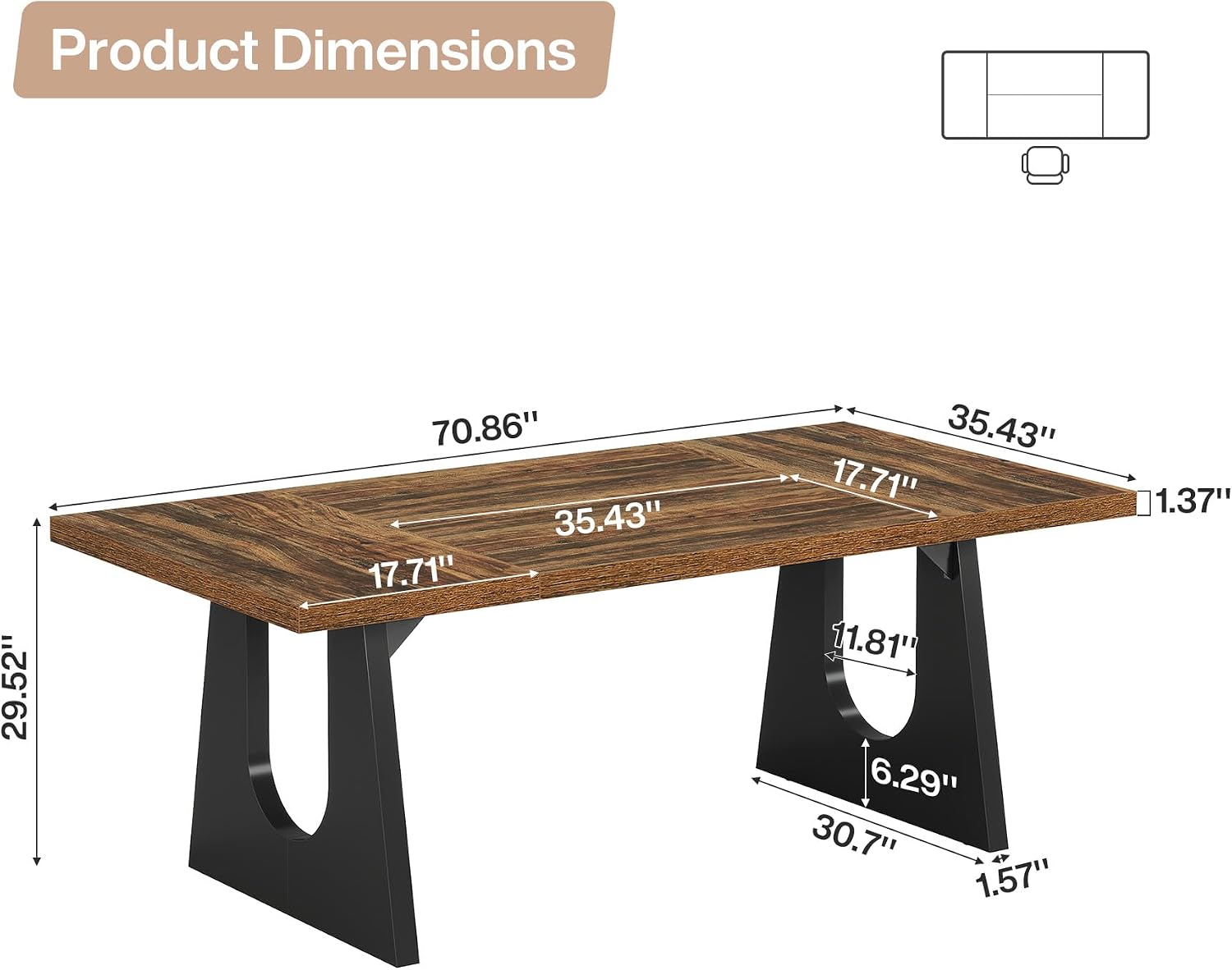 Tribesigns 70.86-Inch Executive Desk, Large Computer Office Desk with Double Wood Pedestal, Modern Simple Style Rectangle Writing Table for Home Office (Dark Brown)