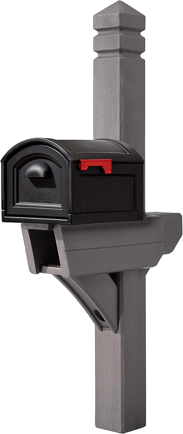 Step2 Highland Extra Large Mailbox & Post, Weather Resistant, Large Outdoor Mailboxes, Made of Durable Plastic, Easy to Install, Flag Included, Dark Cedar