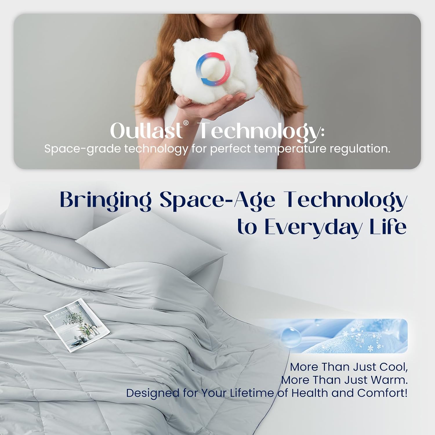 Dream Valley® Outlast® Deepsleep Cooling Comforter, Full/Queen Size, NASA-Grade Space Technology Cooling Blanket for Hot Sleepers Night Sweats, Q-Max > 0.45 Aerocool™ Breathable, Ivory, 90'x90'